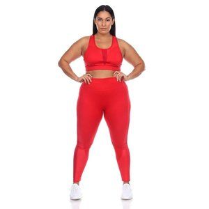 Plus Size Red Sports Bra & Leggings Set Multisize WM 18580